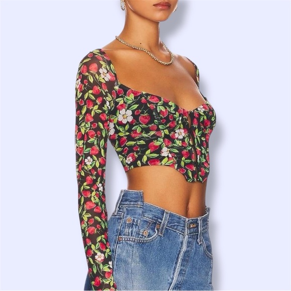 AFRM Tops - AFRM Grecian top in noir strawberry from revolve